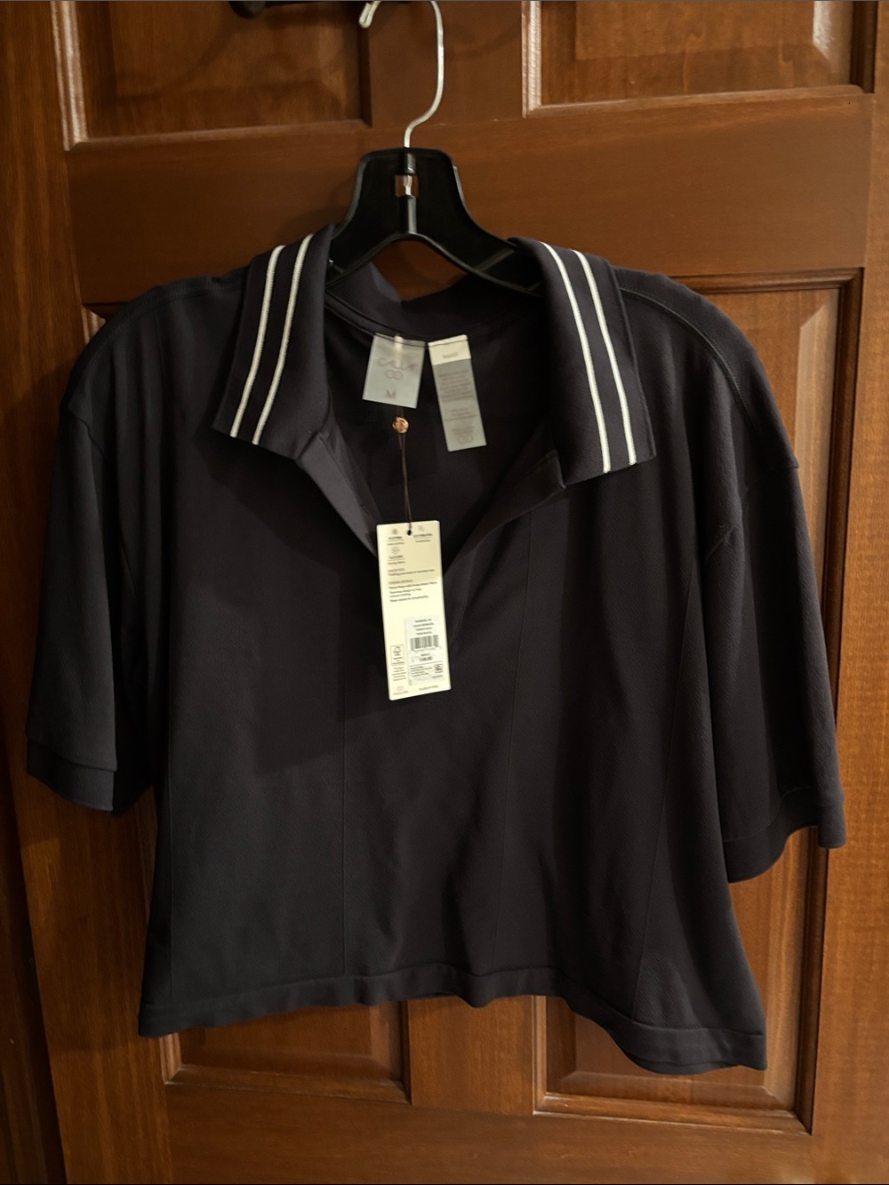 NWT CALIA by Carrie Underwood Women's Black Polo with Tipped Collar, Sz M